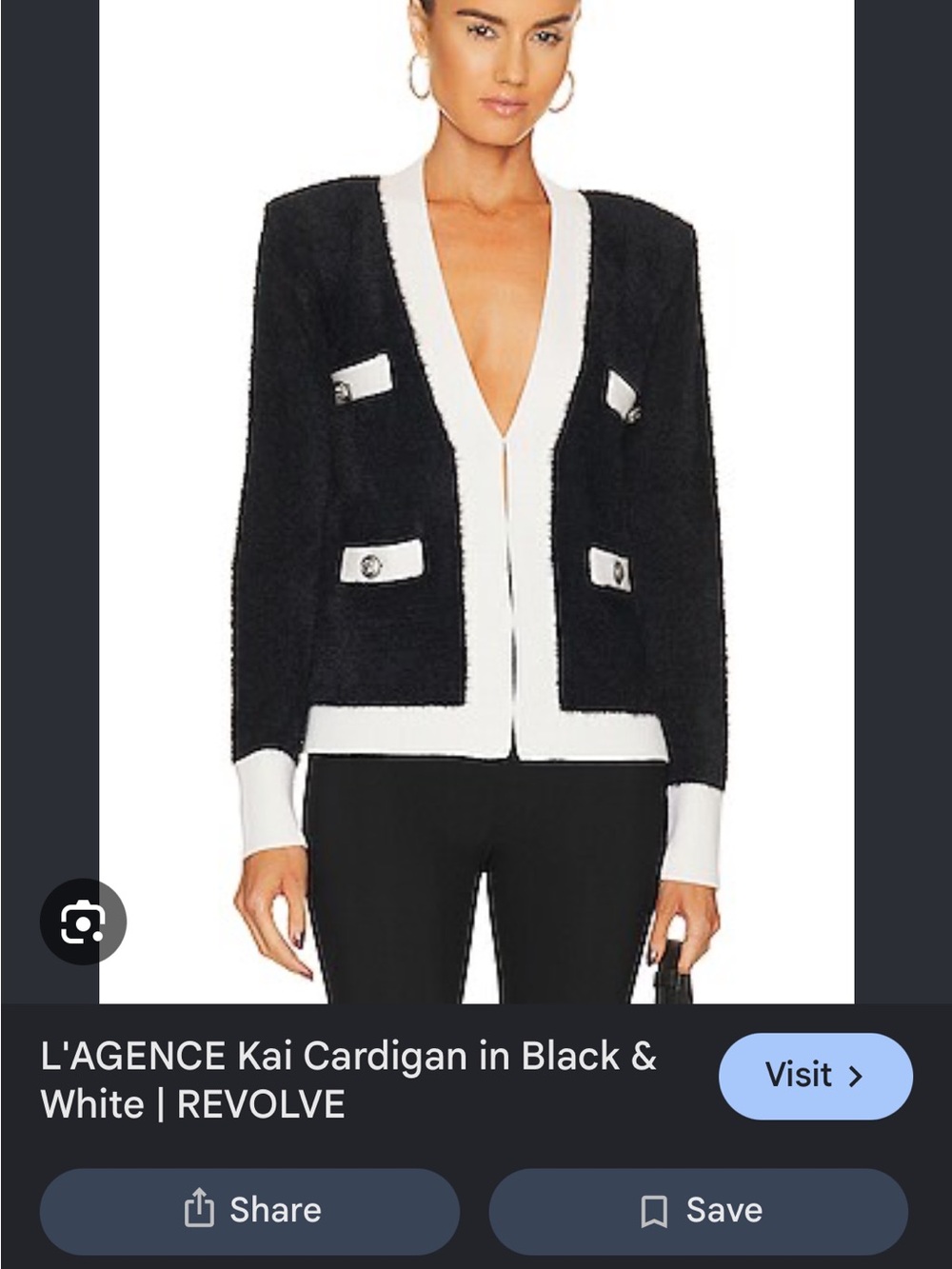 L'AGENCE Black & White Contrast Trim V-Neck Cardigan size L new with tags
